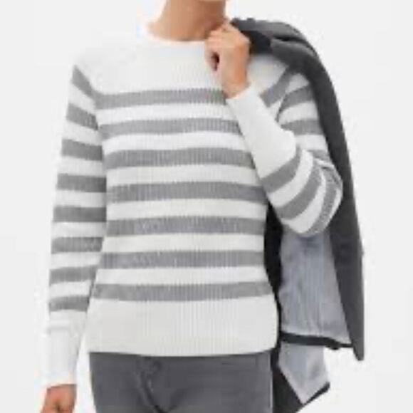 Banana Republic Gray and White Crew Neck Sweater with Stripes - Picture 1 of 5